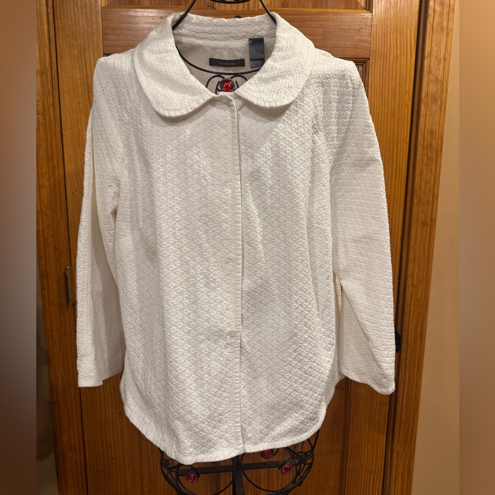 EUC Liz Clainborne Long Sleeve Textured Blazer Jacket Peter Pan Collar White, 1X